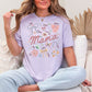 "Mama Coquette Doodle" graphic on soft purple (orchid) t-shirt.