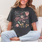 "Mama Coquette Doodle" graphic on dark charcoal gray (pepper) t-shirt.
