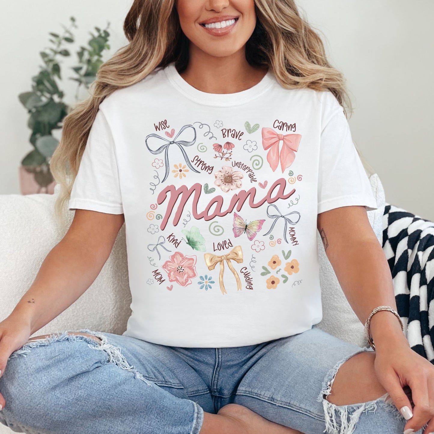 "Mama Coquette Doodle" graphic on a white t-shirt.