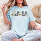 “Mama Faux Patchwork Applique" graphic soft medium blue (chambray) T-Shirt.