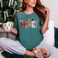 "Merry Christmas Faux Felt Appliqué" graphic on muted blue-green (blue spruce) t-shirt.