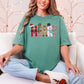 "Merry Christmas Faux Felt Appliqué" graphic on soft light green (light green) t-shirt.