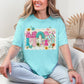 "Mom Patchwork" graphic on color soft muted mint green (chalky mint) T-Shirt.