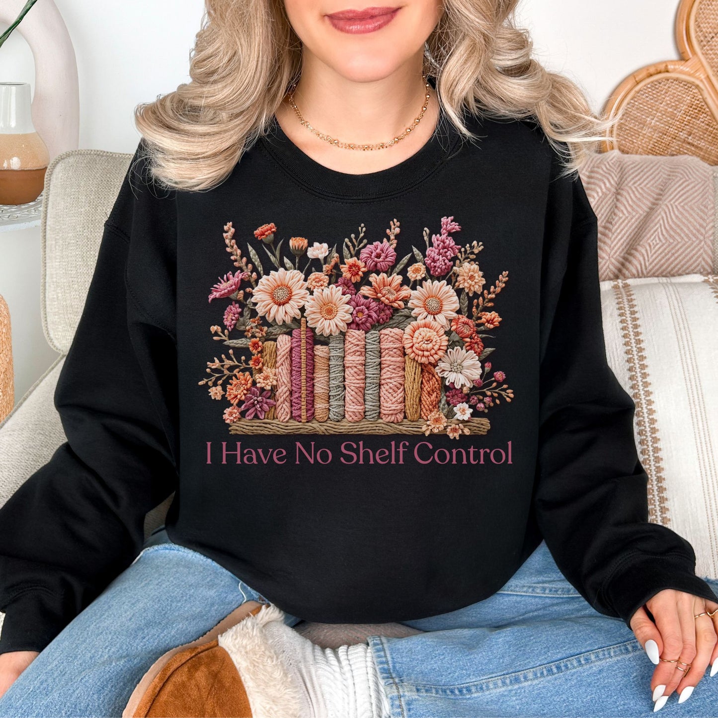 "No Shelf Control" graphic on dark black (black) Sweatshirt.