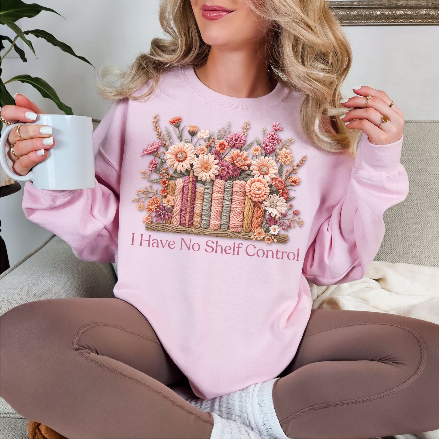 "No Shelf Control" graphic on soft pale pink (light pink) Sweatshirt.