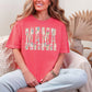 “Pearl Floral Mama" graphic on bright coral pink (watermelon) t-shirt.