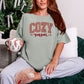 "Peppermint Cozy Season Christmas" graphic on muted teal-green (bay) Comfort Colors 1717 T-Shirt.