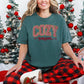 "Peppermint Cozy Season Christmas" graphic on muted blue-green (blue spruce) Comfort Colors 1717 T-Shirt.