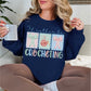 "Rather Be Crocheting" graphic on deep navy blue (navy) sweatshirt.