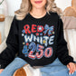 "Red White and 250 Coquette Doodle" on a black Sweatshirt.