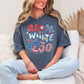 "Red White and 250 Coquette Doodle" graphic on muted medium blue (denim) T-Shirt.