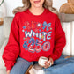 "Red White and 250 Coquette Doodle" on true red (red) Sweatshirt.