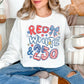 "Red White and 250 Coquette Doodle" on a white Sweatshirt.