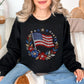 "Faux Rhinestone American Flag Diamond Art" graphic on very black (black) sweatshirt.