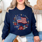 "Faux Rhinestone American Flag Diamond Art" graphic on dark blue (navy) sweatshirt.