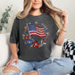 "Faux Rhinestone American Flag Diamond Art" graphic on a dark charcoal gray (pepper) T-Shirt.