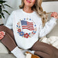 "Faux Rhinestone American Flag Diamond Art" graphic on bright white (white) sweatshirt.