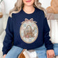"Sewing Basket Vintage Coquette" graphic on dark blue (navy) Sweatshirt.