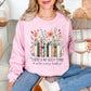 “There's no such thing as too many books" graphic on soft pale pink (light pink) Sweatshirt