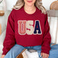 "USA Patriotic Shirt" graphic on dark red (cardinal red) sweatshirt.
