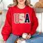 "USA Patriotic Shirt" graphic on true red (red) sweatshirt.